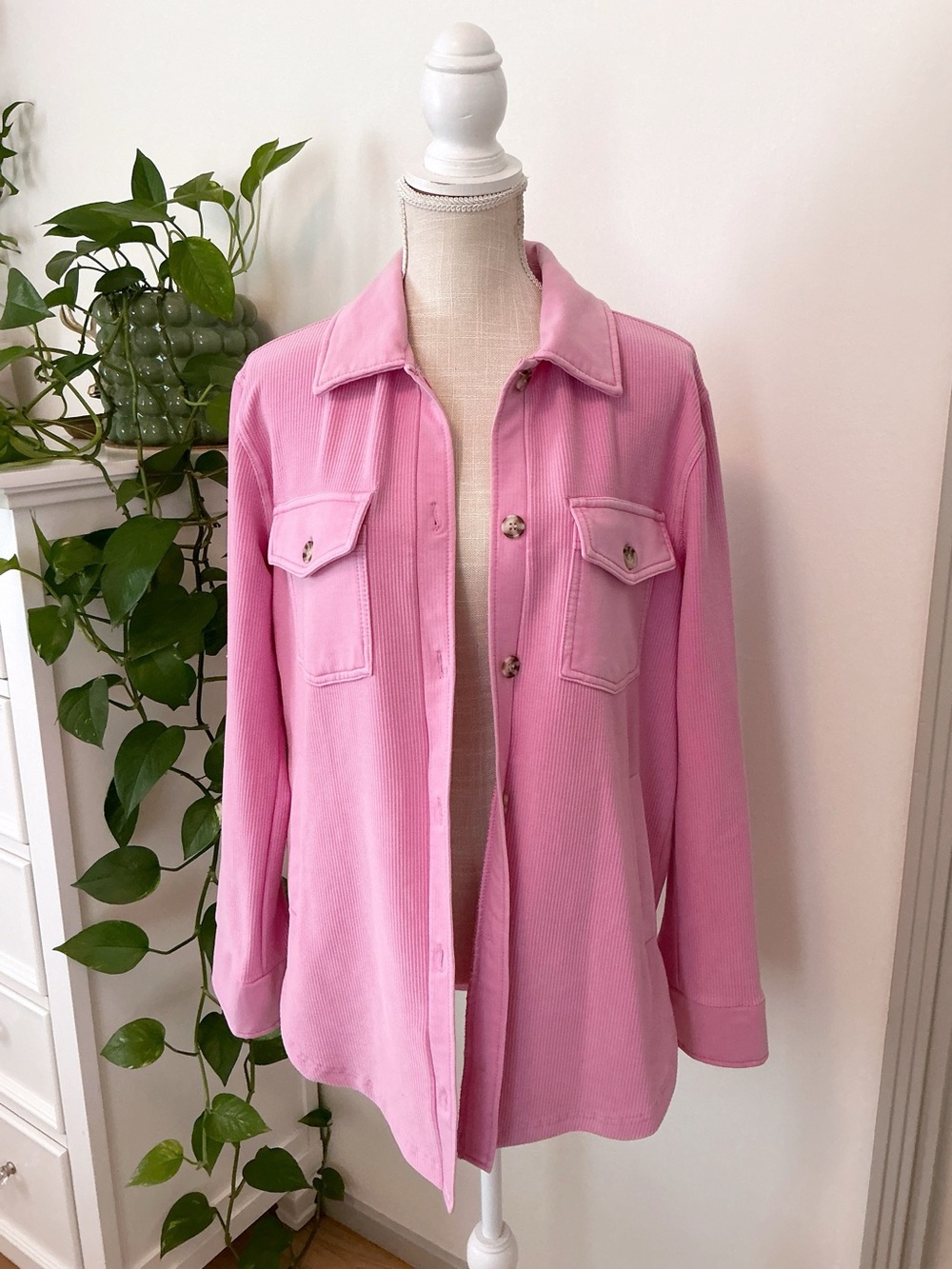 Altar'd State | Pink Corduroy Ribbed Oversized Shacket size XS